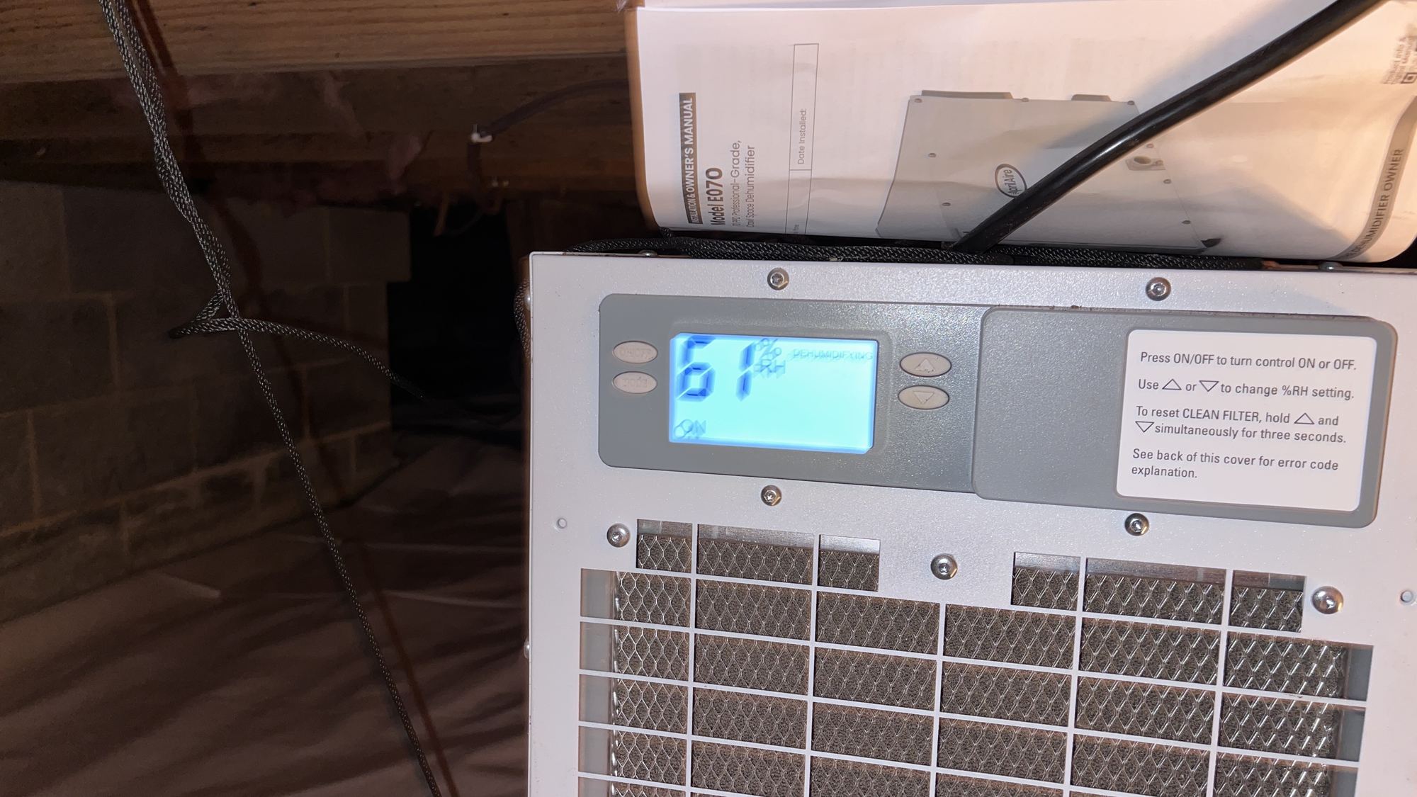 Professional-grade dehumidifier running